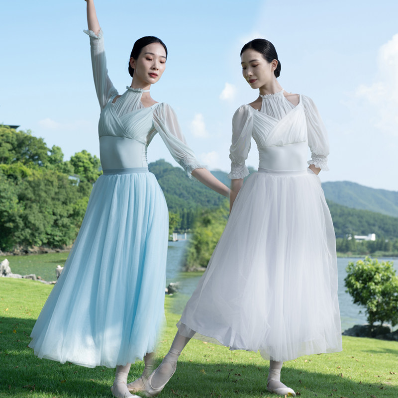 舞瑞祥青鸟芭蕾服练功服中袖成人女中国舞飘逸舞裙教师集训艺考形图片