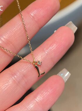 极简风金色字母L闪钻项链女