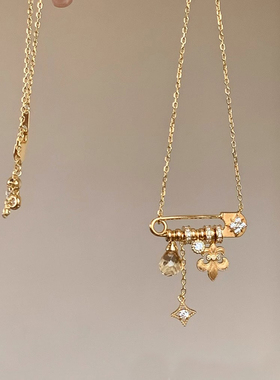 拉丝鸢尾花星芒黄水晶吊坠项链