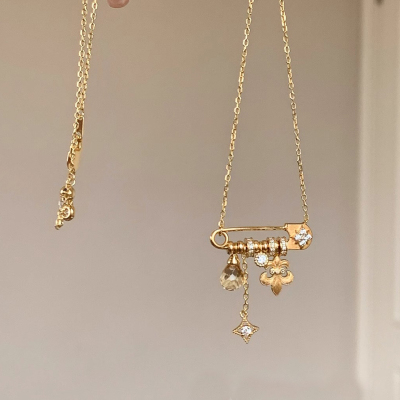 拉丝鸢尾花星芒黄水晶吊坠项链