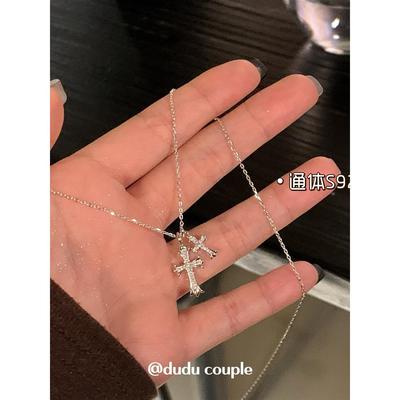爆闪满钻十字架吊坠项链