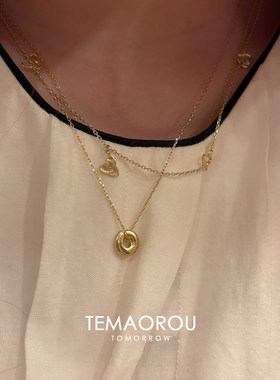 金色不规则甜甜圈爱心叠戴项链女