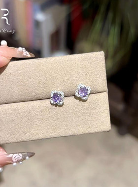 爆闪迷你紫色方形耳钉精致秋冬氛围感气质日常百搭耳环高级感耳饰