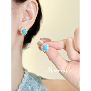 法式绿松石耳钉女款秋冬耳环轻奢小众高级感独特气质百搭耳夹耳饰