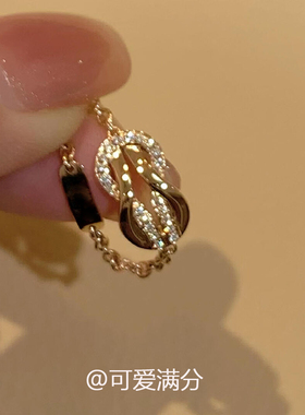 中古爆闪金色八字扣链条戒指