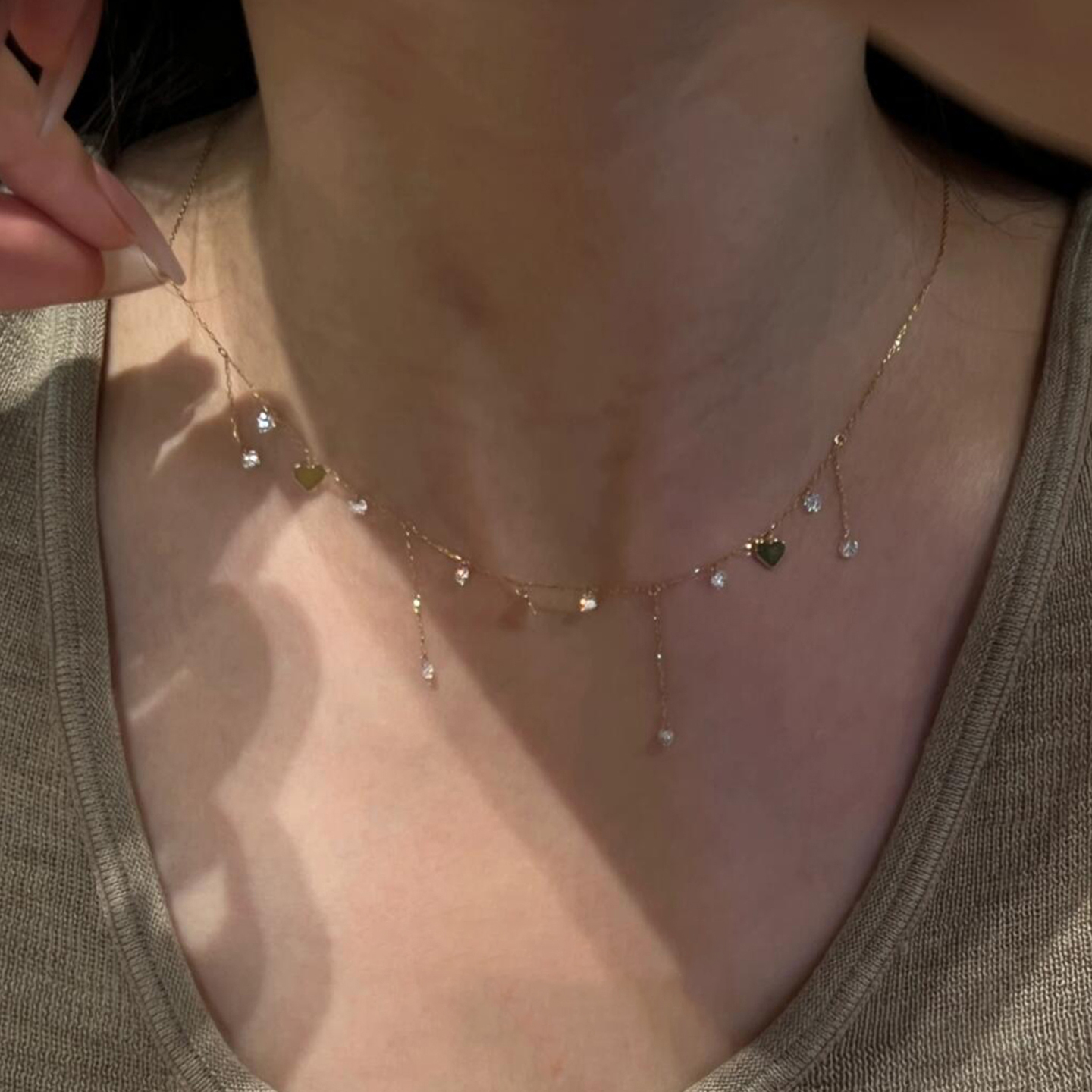 超闪爱心水滴流苏项链