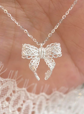 法式蕾丝花边镂空蝴蝶结项链