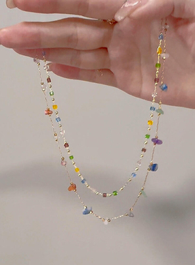 多巴胺彩色不规则方块碎石项链女