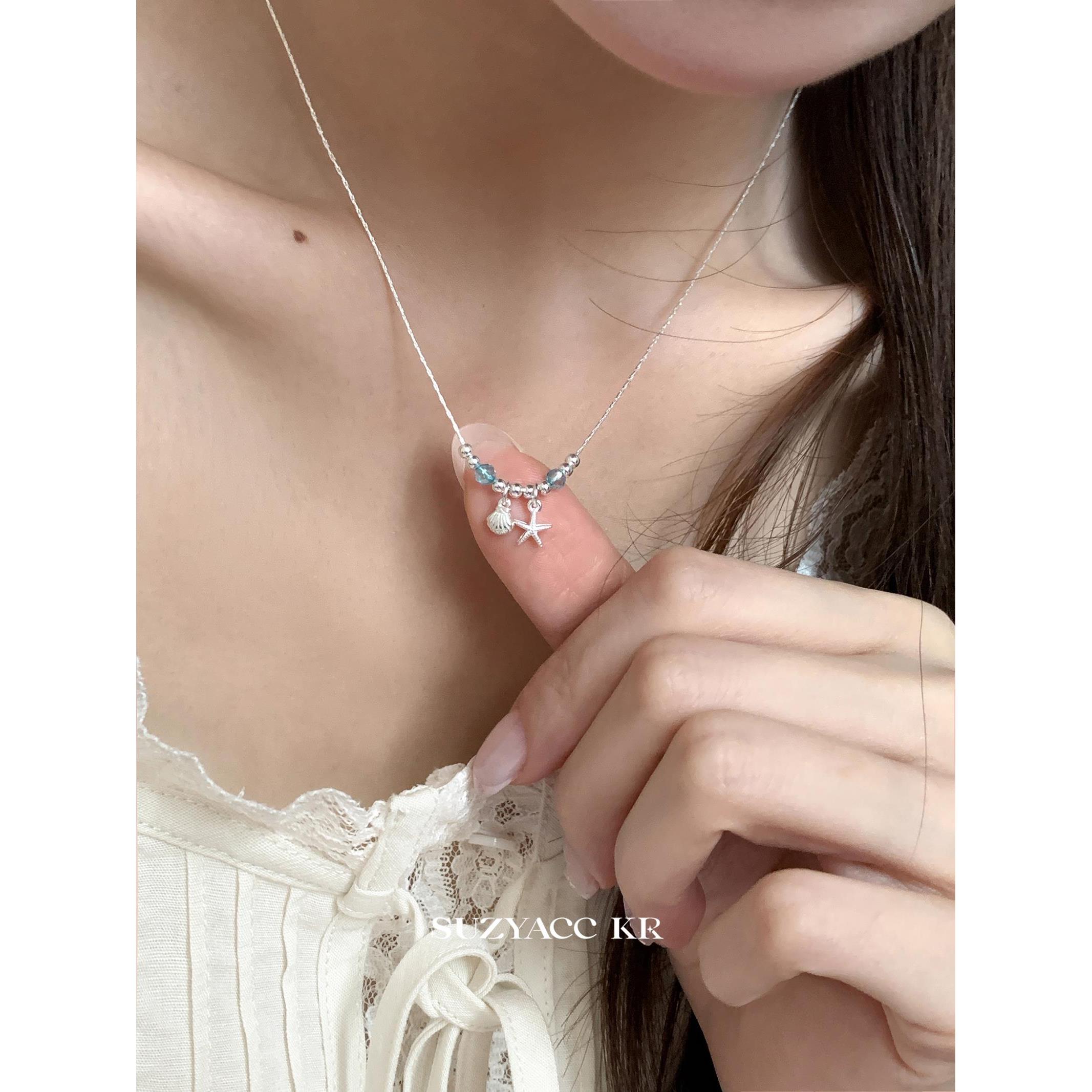 适合夏日戴的贝壳海星蓝水晶项链