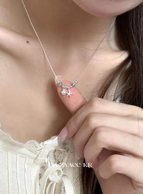 适合夏日戴的贝壳海星蓝水晶项链