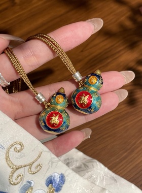 足银999.9描金珐琅彩百福葫芦吊坠新中式国风福禄礼物项链