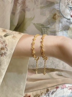 足银999.9描金珐琅彩玫瑰花手链国潮风新中式送女友520