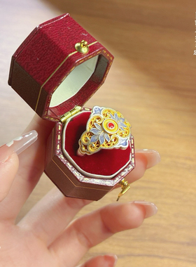 足银999.9珐琅滴釉玉兰花戒指女新中式宫廷风食指戒精致高级感