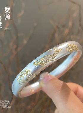 足银999.9描金珐琅彩锦鲤莲花闭口手镯新中式国潮风女520
