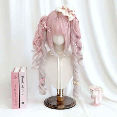 Lolita假发女粉色双马尾罗马卷