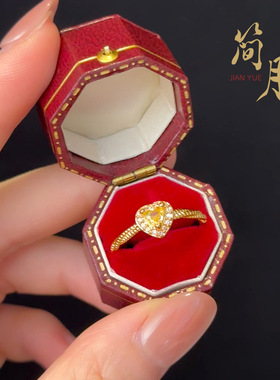 沙金爱心戒指点钻螺纹铜镀24K不易褪色开口活口可调节对戒女指环