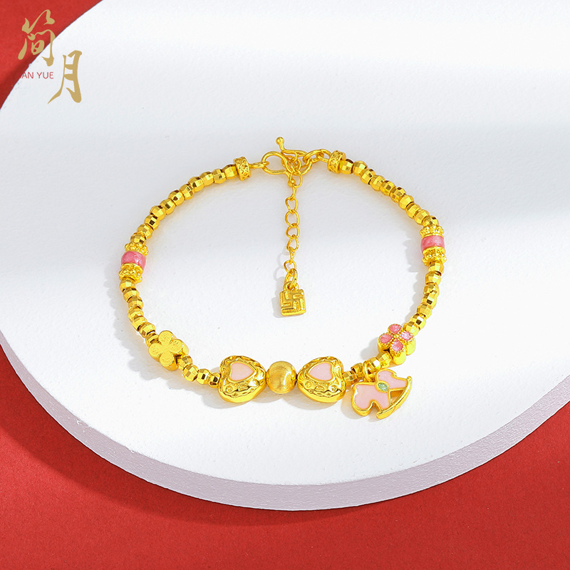 沙金烧蓝蝴蝶结粉红桃桃木马蹦迪珠手链新款个性仙女手串久不掉色