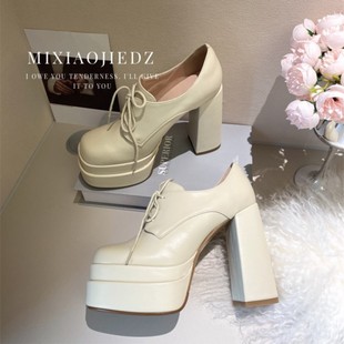 真皮小个子防水台粗跟深口单鞋 12.5cm高跟鞋 鞋 爆款 子女2024新款