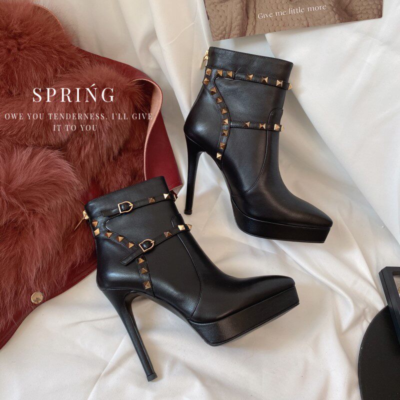 细高跟鞋秋冬防水台短靴尖头气质