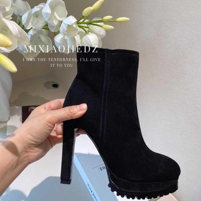 真皮秋冬季12cm厚底女靴子