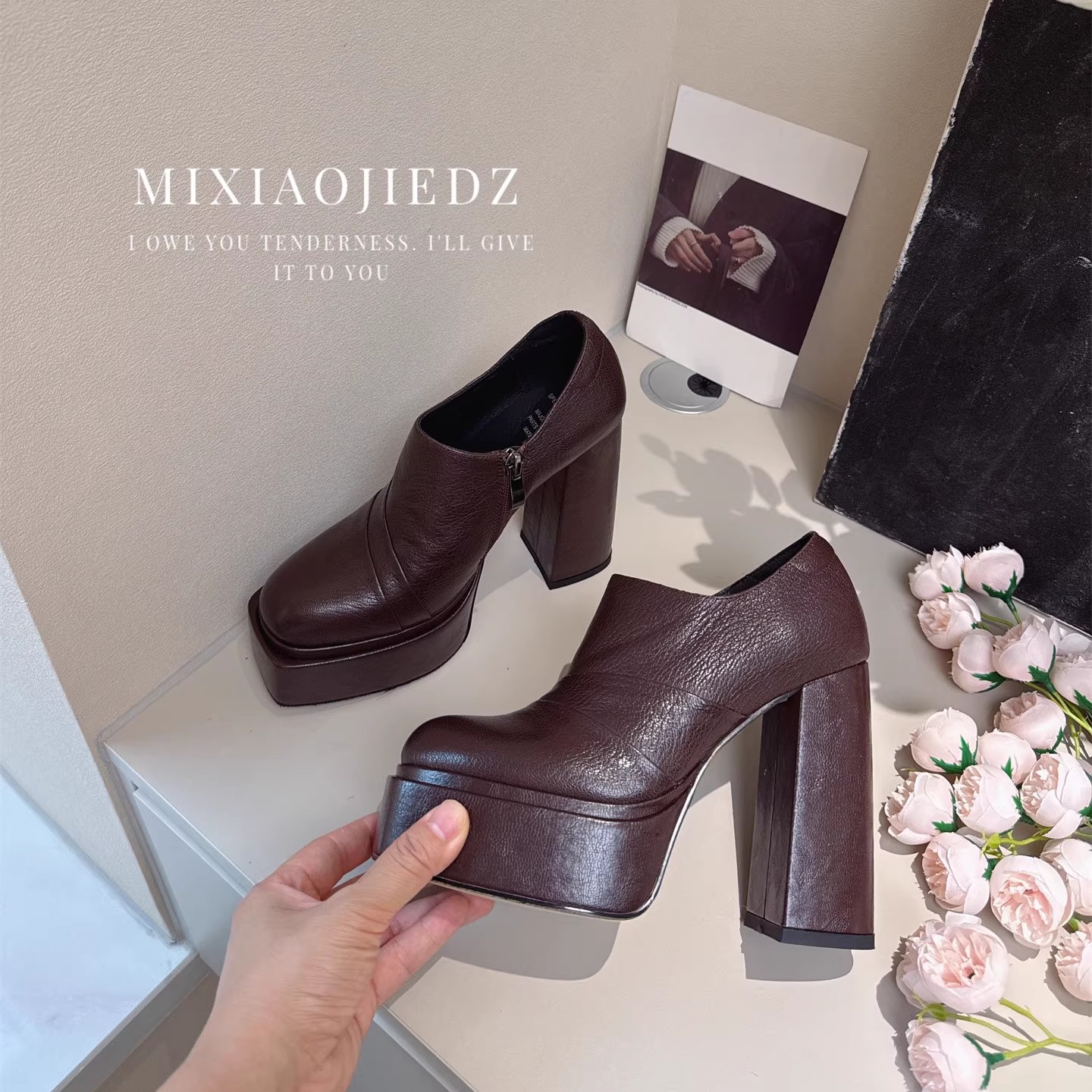 2025新款真皮防水台高跟单鞋