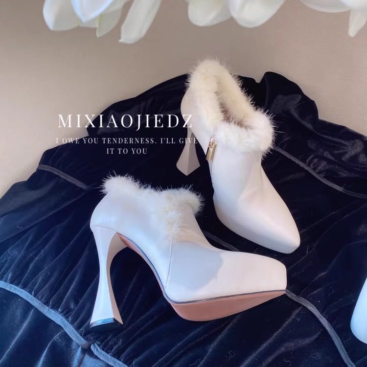 鞋子女2025爆款新款真皮毛深口单鞋方防水台细高跟小个子气质女鞋,女鞋,浅口单鞋,淘宝优惠券,粉丝福利购,淘宝优惠卷