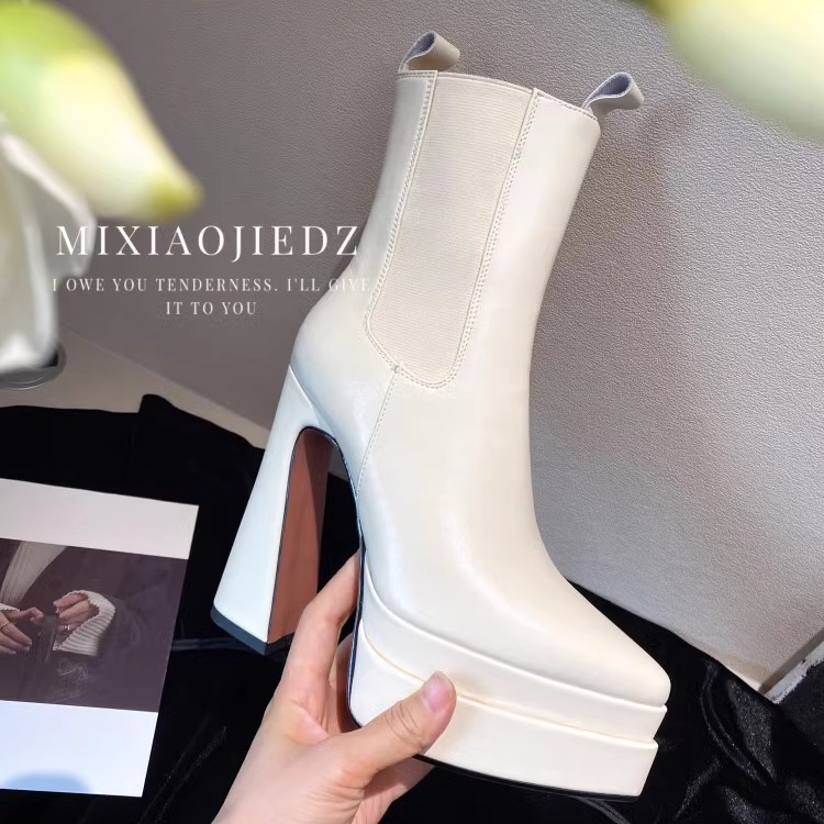 欧美切尔西靴尖头短靴14cm