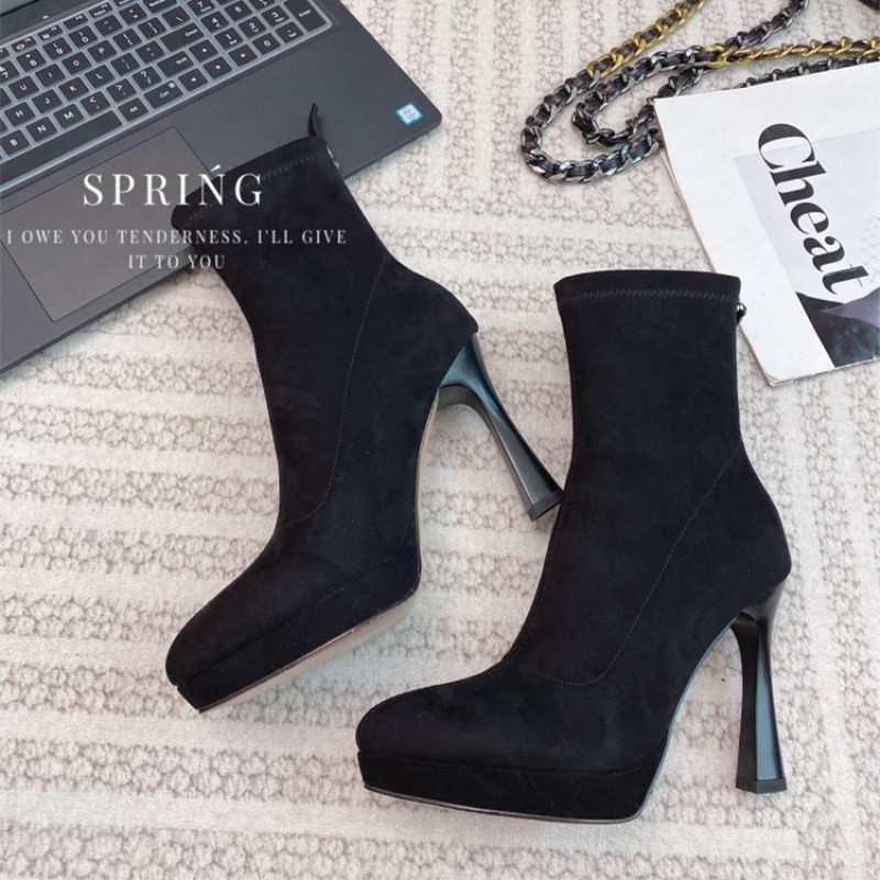 韩系秋冬细高跟短靴弹力瘦瘦靴女