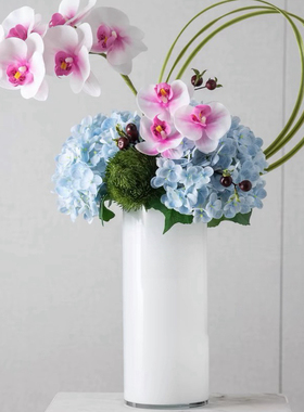 现代简约白色直筒玻璃花瓶酒店大堂装饰婚庆圆柱桌面水培花器