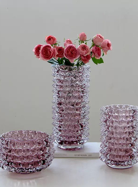 轻奢意式水晶紫色直筒手工琉璃花器样板间设计师推荐软装设计