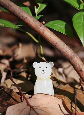 出口日本超萌白色小熊 纯手工琉璃小熊 汽车车载中控摆件围巾熊