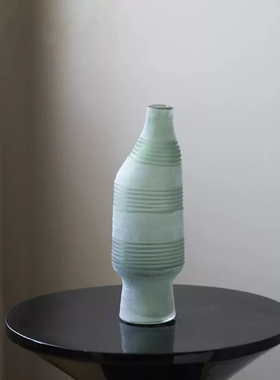 绿色花瓶高级感玻璃摆件客厅装饰插花现代简约水培器皿轻奢花器
