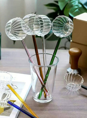 创意牛奶甜品勺子彩色田园透明耐高温玻璃勺可爱长柄咖啡搅拌圆勺