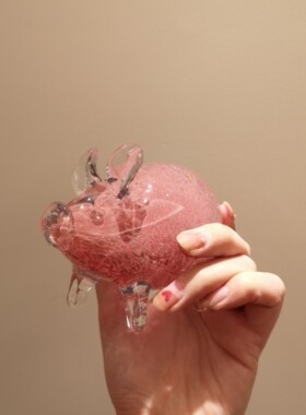 小粉猪玻璃摆件外贸出口金砂