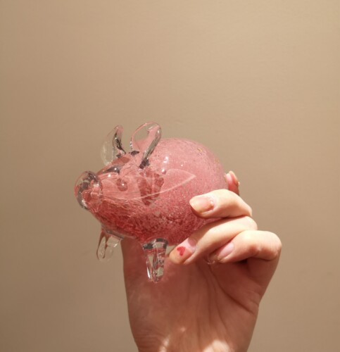 小粉猪玻璃摆件外贸出口金砂