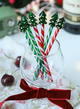 新款圣诞树玻璃搅拌棒调酒棒可爱创意长柄果汁咖啡加长透明搅拌棒