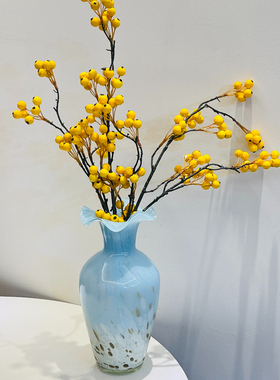 蓝色洒金复古花边花瓶外贸出口手工玻璃花器细口荷叶边高级感花器