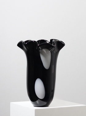 中古风创意现代简约黑色花瓣口琉璃花瓶创意艺术家居客厅插花摆件