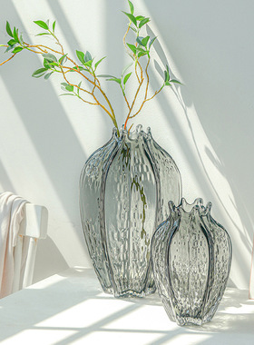 杨桃造型花瓶田园风格简约锤纹透明灰色ins花器北欧小清新