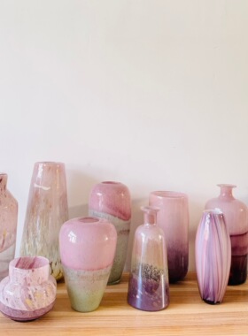 外贸出口手工玻璃花瓶样品孤品粉紫色系温柔瓶