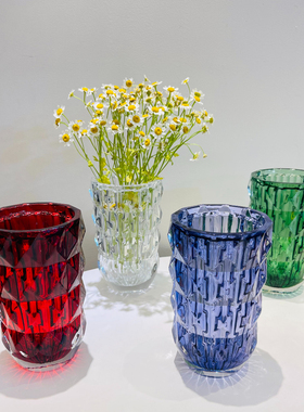 水晶花瓶红黄绿紫蓝色透明卢索直筒格调家居摆件欧式耐热效果盘碗