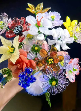 淄博琉璃铁丝诞生花纯手工精致轻奢送礼节日永生花桌面摆件艺术品