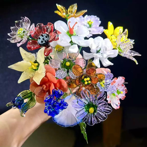 淄博琉璃铁丝诞生花纯手工精致轻奢送礼节日永生花桌面摆件艺术品