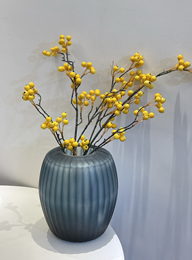 蓝色手工摹刻花瓶外贸出口花器一级品竖条纹软装家居饰品样板间