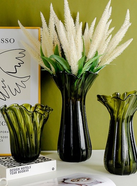 深绿色白菜花瓶复古创意外贸手工玻璃花器ins风装扮家居送人乔迁