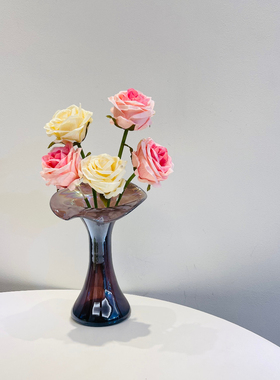 fenton郁金香花瓶外贸出口手工玻璃珠光紫色超美花器芬顿风格北欧