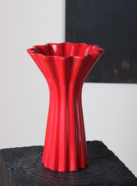 新年陶瓷花瓶高级感中古ins风高颜值复古水培插花瓶中国红色花器