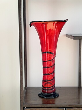 出口老货微瑕疵红色玻璃马蹄莲花瓶软装饰品摆件水养鲜花器新中式