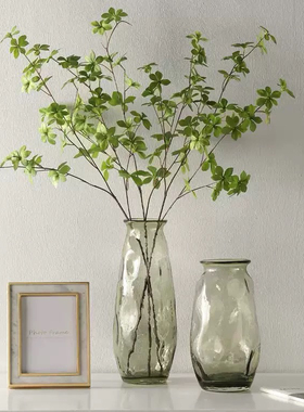 现代简约开口淡绿色不规则凹凸玻璃花瓶客厅装饰摆件花器