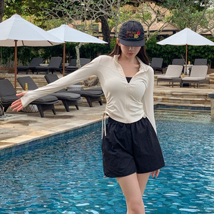 潜水服尾波冲浪泳衣女分体长袖保守显瘦浮潜水母衣速干防晒沙滩装